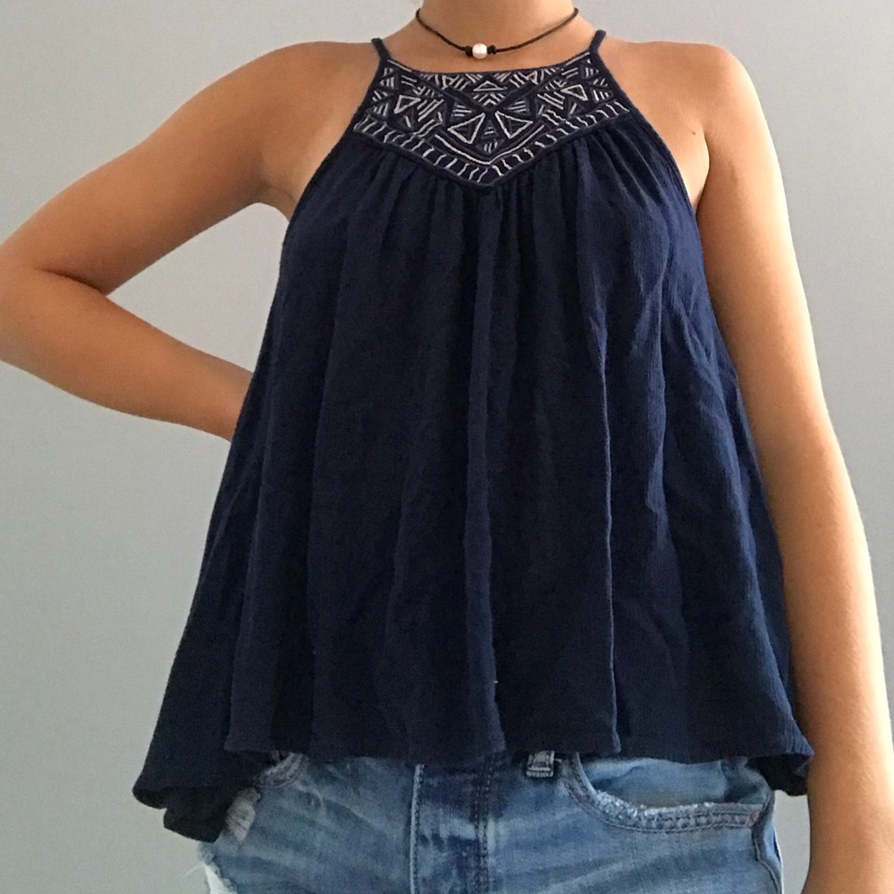 Navy High Neck Tank Top